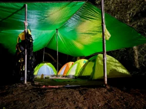 Overnight camping tents at E Cave campsite, Abandoned Valley, Phong Nha